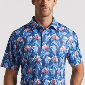 Vibrant Blue and Red Floral Polo Shirt